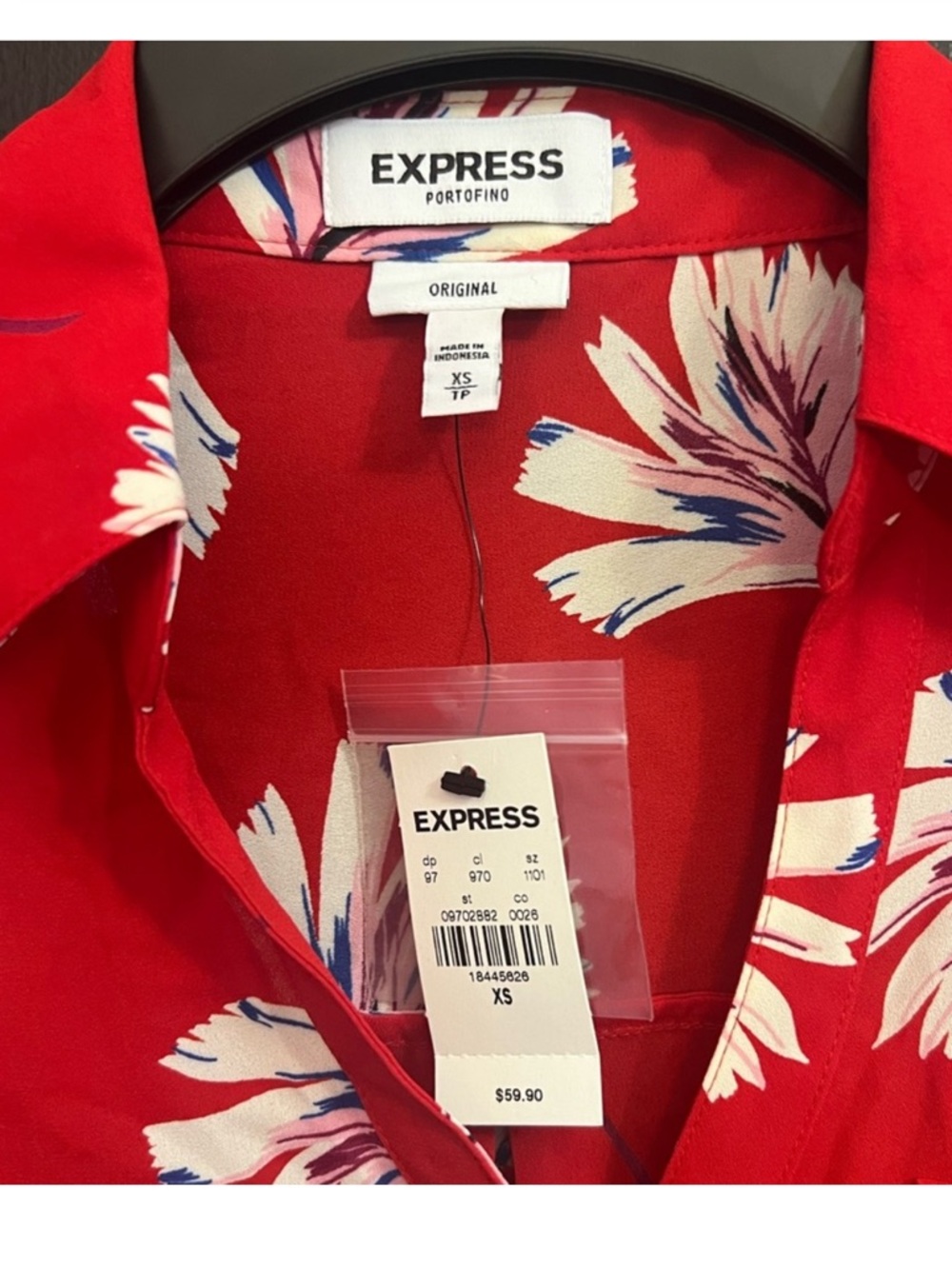 EXPRESS Portofino Red Floral Button-Up Blouse - Picture 4 of 5
